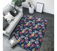 Tapis hawaïen à imprimé tête de mort florale pour salon, chambre à coucher, tapis doux lavable et antidérapant pour décoration de chambre à coucher, 203,2 x 147,3 cm