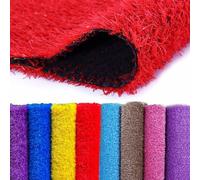 Tapis herbeux synthétique pour intérieur et extérieur, résistant aux intempéries - Coussin de 3 cm pour jardin/patio/crèche, aux rayons UV et finissable sur mesure (rouge, 59 x 79 pouces)