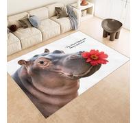 Tapis Hippopotame 80x120 cm Imitation Cachemire Tapis Chambre Animal Fleur 3D Imprimé Motif Haute Résistance Lavable en Machine Parfait pour Salons Chambres d'Hôtes de Luxe et Espaces de Réception