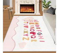 Tapis Home Decoe à Motif de Lettres Roses, Tapis antidérapants lavables minimalistes à Motif de cœur d’Amour Rose, à appliquer sur la Chambre du Salon (100x140cm)