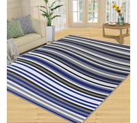 Tapis Home Decoe à Rayures ondulées Modern Geometry, Zone de Lignes Courbes abstraites Gris-Bleu Tapis antidérapants lavables, à appliquer au Salon Chambre (70x120cm)