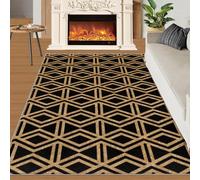 Tapis Home Decoe à Rayures rétro en Or Noir, Tapis lavables antidérapants en Or Noir bohème, à appliquer au Salon, Chambre, Couloir de Salle à Manger (100x140cm)