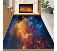 Tapis Home Decoe au Ciel étoilé, Tapis lavables antidérapants Orange au Coucher de Soleil, paysages Magnifiques de Nuages, étoiles étoilées appliquées au Salon Chambre (140x200cm)