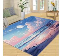 Tapis Home Decoe Bleu Ciel, Magnifiques décors de Dessins animés Tapis antidérapants lavables, Motif de Dessin animé Girl Room Blue appliqué au Salon et à la Chambre (50x80cm)