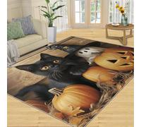 Tapis Home Decoe d’Halloween, Tapis antidérapants antidérapants pour Chat Effrayant, Citrouille d’Halloween appliquée au Salon Chambre et Couloir de la Salle à Manger (70x120cm)