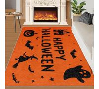Tapis Home Decoe d’Halloween, Tapis antidérapants lavables en Citrouille Ghost Wizard, Orange Noir Appliqué au Salon Chambre Salle à Manger Couloir (100x140cm)
