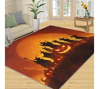Tapis Home Decoe d’Halloween, Tapis antidérapants lavables Jack-o'-Lantern Wizard, Ciel Nocturne Horrible appliqué au Salon, Chambre, Salle à Manger, Couloir (120x180cm)