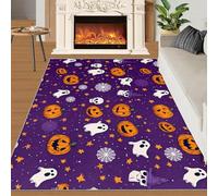 Tapis Home Decoe d’Halloween, Tapis antidérapants lavables Scary Pumpkin Ghost, Violet appliqué au Salon, Chambre, Couloir de la Salle à Manger (50x80cm)