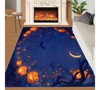 Tapis Home Decoe d’Halloween, Tapis lavables antidérapants Bleus, Chauve-Souris Jack-o'-Lantern appliqués au Couloir du Salon, de la Chambre, de la Salle à Manger (50x80cm)