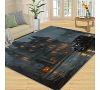 Tapis Home Decoe d’Halloween, Tapis lavables antidérapants rétro de château de Voitures, fête d’Halloween appliqués au Salon Chambre Salle à Manger (120x180cm)
