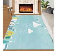 Tapis Home Decoe de Dessins animés, scène hivernale de Neige Tapis antidérapants lavables, Ville colorée appliquée au Salon, Chambre, Couloir de la Salle à Manger (70x120cm)