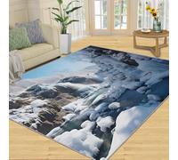 Tapis Home Decoe de la scène enneigée, Tapis lavables antidérapants Winter Forest, Cascade de la rivière hivernale Scène de Neige appliquée au Salon, Chambre, Couloir de la Salle à Manger (80x150cm)
