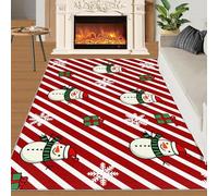 Tapis Home Decoe de Noël d’Hiver, Bonhomme de Neige Flottant à Rayures Rouges Blanches à Rayures antidérapantes lavables, à appliquer dans Le Salon et la Chambre (70x120cm)