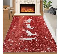 Tapis Home Decoe de Noël Rouge, Tapis antidérapants lavables pour Salon à Motif d’Animal Flottant et à Motif d’Animal, à appliquer dans la Chambre du Salon (70x120cm)