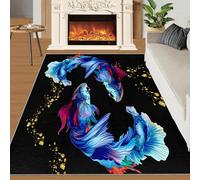 Tapis Home Decoe des Zones Koi Bleu de Mode, Modernisme Minimaliste, Tapis antidérapants Noirs lavables, à appliquer au Salon, Chambre, Couloir de Salle à Manger (180x270cm)