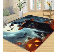 Tapis Home Decoe en Citrouille, Chapeau de Sorcier en Chat Noir, Tapis antidérapants lavables, Chauve-Souris Night Sky appliquées au Salon, Chambre, Couloir de la Salle à Manger (180x270cm)