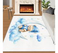 Tapis Home Decoe en Forme d’Ours en Peluche Mignon, Tapis antidérapants lavables en Dessin animé, Lune étoilée Bleue appliquée au Salon, Chambre, Couloir de la Salle à Manger (140x200cm)