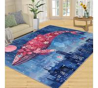 Tapis Home Decoe en Forme de Baleine Rouge Rose, Tapis lavables antidérapants City Landscape, Night Sky City Applique au Salon Chambre Couloir Salle à Manger (50x80cm)