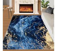 Tapis Home Decoe en marbre Abstrait Bleu Marine, Géométrie Feuille d’Or Créativité Motifs Antidérapants lavables, à appliquer dans Le Salon et la Chambre (120x180cm)