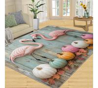 Tapis Home Decoe Flamingo, Tapis colorés Citrouille antidégligant lavables, Planches de Bois rétro Bleues appliquées au Couloir du Salon, de la Chambre à Manger (100x140cm)
