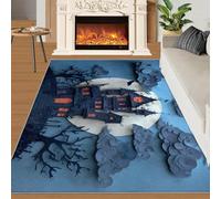 Tapis Home Decoe Horror Castle, Tapis lavables antidérapants Halloween, château Forest Night Sky S’Applique au Salon Chambre et Couloir de la Salle à Manger (100x140cm)
