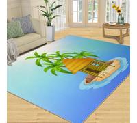 Tapis Home Decoe Island Hut, Tapis antidérapants lavables en cocotier Naturel à Plantes, Ocean Island Minimaliste Blue Ocean Island à appliquer dans Le Salon et la Chambre (60x90cm)