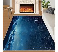 Tapis Home Decoe Night Heaven, Tapis antidérapants lavables Blue Sky Kids Room, étoiles de Lune minimalistes Bleues appliquées au Salon, Chambre, Couloir de la Salle à Manger (50x80cm)