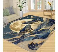Tapis Home Decoe Ocean Whale, Tapis lavables antidérapants Dream Ocean, Night Sky Full Moon S’appliquer au Salon, Chambre, Couloir de Salle à Manger (160x230cm)