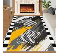Tapis Home Decoe pour Enfants en Course Gris Blanc, Jaune et Noir, Drapeau Abstrait antidérapant antidérapants, à appliquer dans la Chambre du Salon (140x200cm)