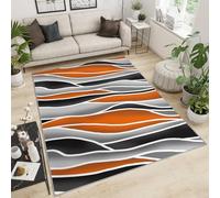 Tapis Home Decoe rayé rayé Orange ondulé, Tapis antidérapants antidérapants rayés Noirs Gris Orange, appliqués sur Le Couloir du Salon et de la Chambre à Manger (100x140cm)