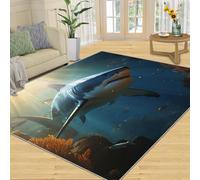 Tapis Home Decoe Shark, Tapis lavables antidérapants Sunny Underwater World, Marine Life Kids Room Shark Appliqué au Salon Chambre et Couloir de la Salle à Manger (70x120cm)