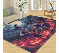Tapis Home Decoe Squelette d’Halloween, Tapis antidérapants lavables en Citrouille, Chauve-Souris Night Sky appliquées au Salon Chambre Couloir Salle à Manger (60x90cm)