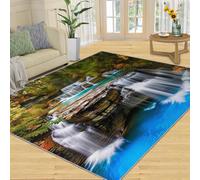 Tapis Home Decoe Waterfall, Cascade de Pierres Tapis antidérapants lavables, Forêt Verte Forêt Appliquée au Salon, Chambre, Couloir de Salle à Manger (80x150cm)