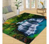 Tapis Home Decoe Waterfall, Tapis lavables antidérapants forêt Vert Tropicale, Plantes Tropicales Waterfall River appliquées dans Le Salon et la Chambre (50x80cm)