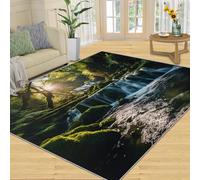 Tapis Home Decoe Waterfall, Tapis lavables antidérapants Tropical Green Forest, River Lake Forest appliqués au Salon, Chambre, Couloir de Salle à Manger (80x150cm)