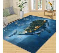 Tapis Home Decoe Whale, Tapis antidérapants lavables Whale Island, Ciel étoilé Bleu de rêve Appliqués au Salon Chambre Couloir Salle à Manger (80x150cm)