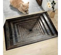 Tapis Illusion D'Optique 3D, Paillasson Grotte En Briques Rétro Gris Anthracite Rectangulaire, Antidérapant Piège Visuel De Porte, Absorption Tapis Effet Optique Pour Salle Bain Chambre 40X60Cm