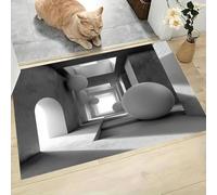 Tapis Illusion Visuelle 3D, Paillasson Espace Géométrique Abstrait Anthracite Rectangulaire, Antidérapant Piège Visuel De Porte, Absorption Tapis Effet Optique Pour Salle Bain Chambre 60X90Cm