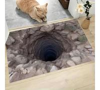 Tapis Illusion Visuelle 3D, Paillasson Puits De Pierre Sans Fond Gris Anthracite Rectangulaire, Antidérapant Piège Visuel De Porte, Absorption Tapis Effet Optique Pour Salle Bain Chambre 80X120Cm