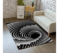Tapis Illusion Vortex 3D Effet de Piège Sans Fond Abîme Rectangulaire Tapis Antidérapant de Chambre à Coucher Salon en Treillis Géométrique Noir Blanc Décoration D'intérieur (Style 3,120x160 cm)