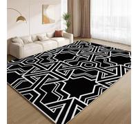 Tapis Illusions D'Optique, Tapis Géométrique Noir Et Blanc D'Entrée D'Intérieur Doux en Fausse Laine Antidérapant Lavable D'Accent pour Salon Porte D'Entrée Décoration 90x120cm