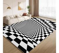 Tapis Illusions D'Optique, Tapis Grille Noir Et Blanc 3D de Salon Chambre à Coucher Doux Antidérapant sans Perte Lavable Décoration de Sol pour Intérieur Cuisine Couloir 90x150cm