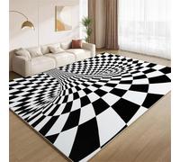 Tapis Illusions D'Optique, Tapis Grille Psychédélique 3D D'Entrée à Poils Courts Antidérapant Doux Lavable Fin pour Salon Chambre à Coucher Couloir Intérieur 60x90cm