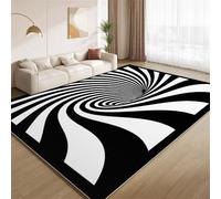 Tapis Illusions D'Optique, tapis Rayures Tourbillonnantes Noires Et Blanches Lavable pour Salon Doux Antidérapant Facile à Nettoyer pour Chambre à Coucher Crèche Étude Salle de Classe Bureau 160x200cm
