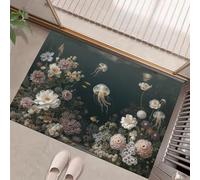 Tapis Illustration Récif Corallien D'Algues Et Méduses d'entrée intérieur,Tapis de Porte Scène Vie Marine Absorbe Paillasson Lavable en Machine Facile à Nettoyer pour Chambre - 90x150cm,Vert foncé