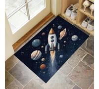 Tapis Illustrations De Dessins Animés - Tapis de Sol antidérapant et Lavable - pour Porte d'entrée, Salle de Bain, escaliers, Salle de Jeux, Salon, Fusée Illustration De Planète,40 x 60 cm