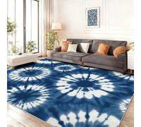 Tapis Impression Abstrait Tie Dye Cercles - Lavable en Machine & Antidérapant Tapis Bleu pour Salon Chambre Bureau Salle a Manger, 60 x 90 cm Légère Flanelle Moquette
