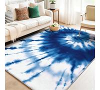 Tapis Impression Abstrait Tie Dye Tourbillon - Lavable en Machine & Antidérapant Tapis Blanc Bleu pour Salon Chambre Bureau Salle a Manger, 60 x 90 cm Légère Flanelle Moquette