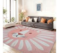 Tapis Impression Dessin Animé Tête De Lion Peinture - Lavable en Machine & Antidérapant Tapis Rose pour Salon Chambre Bureau Salle a Manger, 80 x 150 cm Légère Flanelle Moquette