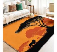 Tapis Impression Minimaliste Prairie Arbre Lion - Lavable en Machine & Antidérapant Tapis Couleur Orange pour Salon Chambre Bureau Salle a Manger, 60 x 90 cm Légère Flanelle Moquette